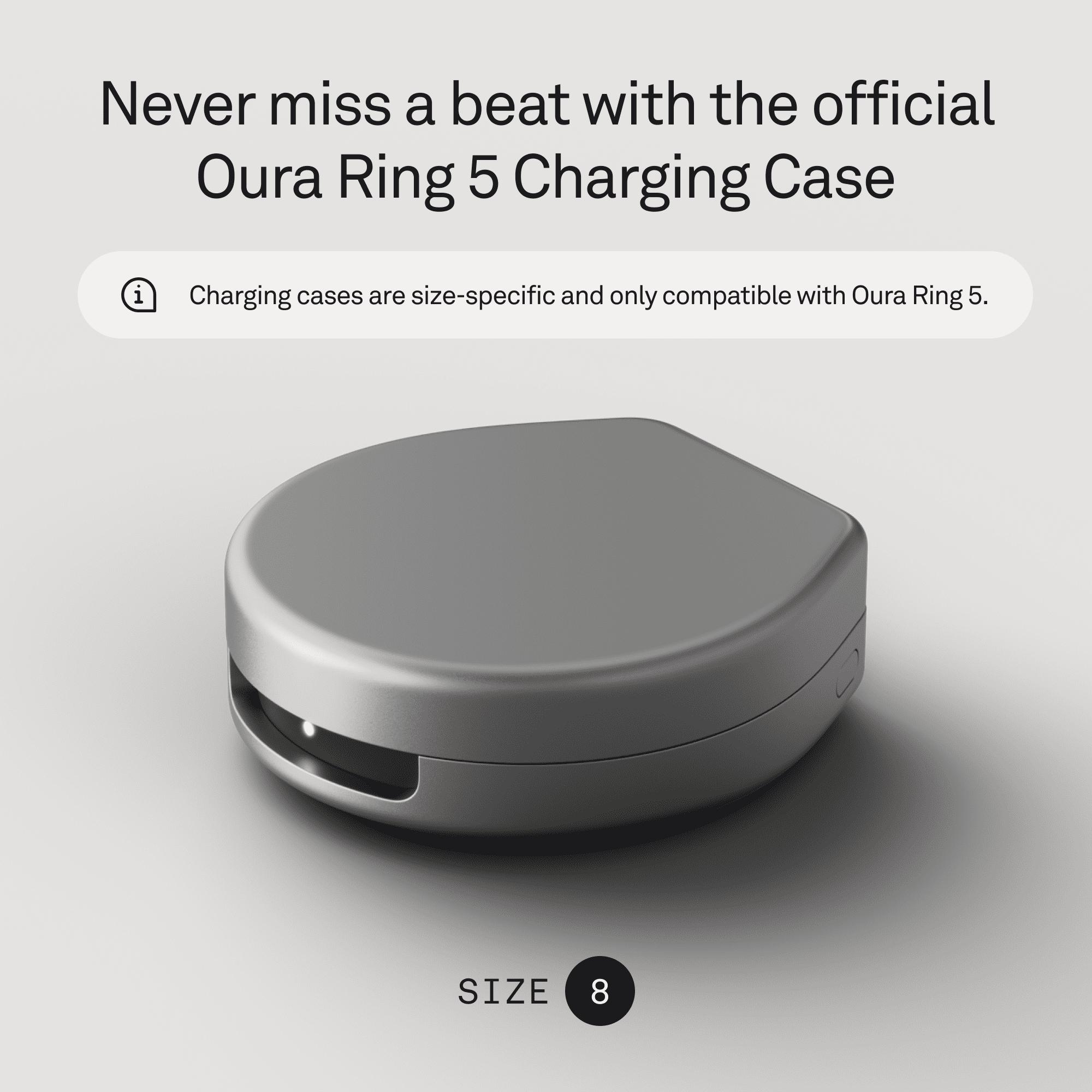 Oura Ring 5 Official Charging Case - Size 8 - Up to a month of battery life - USB-C Cord Compatible&nbsp;&nbsp;