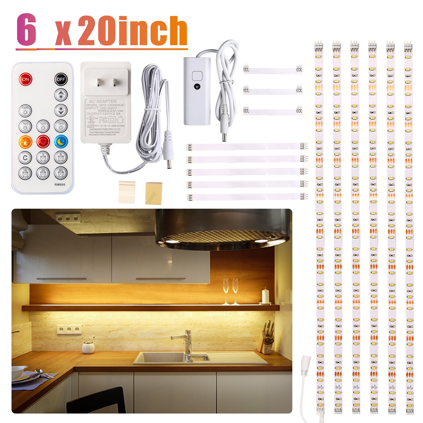 Kitchen Under Cabinet Lighting Kit LED Bar Fixture COOL White LEDs 6W per Ft 