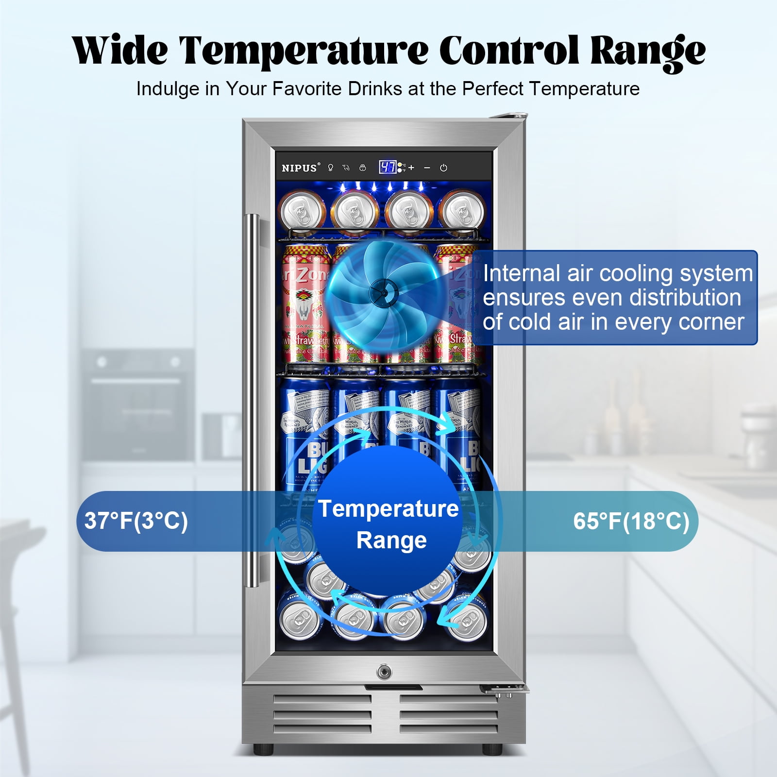 Nipus 15 inch 130 Can Beverage Fridge,Freestanding Built-in Wine Cooler with Glass Door