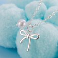 thumbnail image 4 of Silver Necklace for Women, Long Chain Necklace Bow-Knot Pearl Pearl Round Shape Silver Pendant Fashion for Wife Friend, 4 of 6