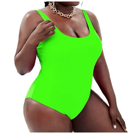 

Womens Plus Swimsuit Sporty High Stretch Wireless Bra Scoop Neck Lime Green 4XL