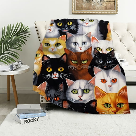Orinice  Cats Sherpa Blanket Cute Kittens Throw Blanket Super Soft Fuzzy Blanket Thick Warm Fleece Blankets for Couch Bed 40x50in