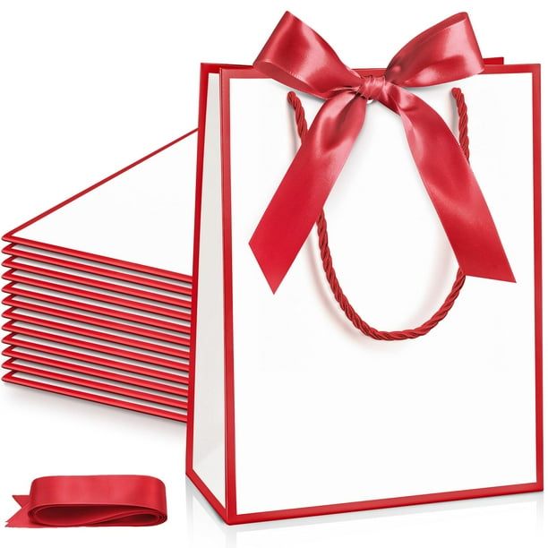 Bolsas de regalo Silkfly Thank You, 12 unidades con asa de 23 x 18 x 8 cm, color blanco