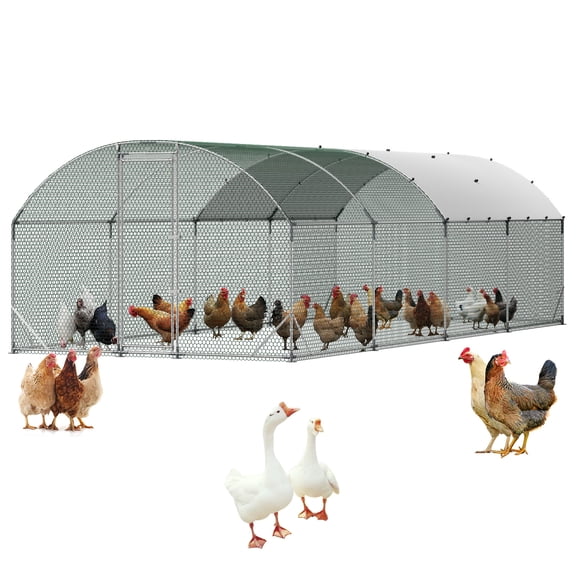 VEVOR Large Metal Chicken Coop, 9 x 25 x 6.6 ft, Walk-in Chicken Run House with Waterproof Cover & Sturdy Frame, Dome Roof Poultry Cage Duck Pen for Rabbit Hen Goose Duck Outdoor Backyard Farm Use