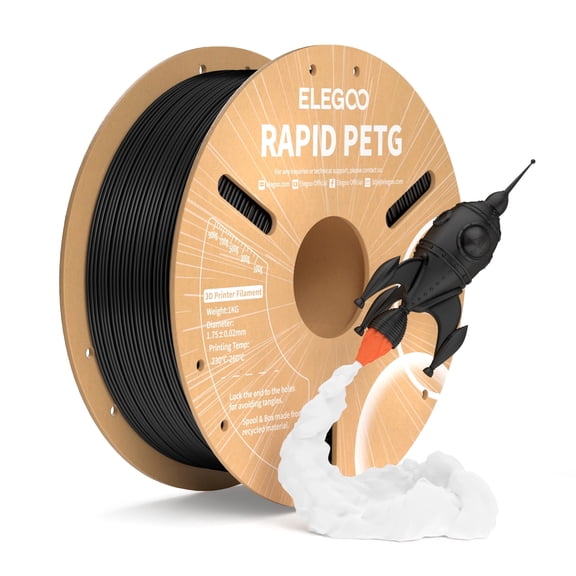 ELEGOO Rapid PETG 3D Printer Filament 1.75mm Black 1KG