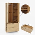 thumbnail image 4 of 72" Tall 2 Doors Armoire Wardrobe Closet with 2 Drawers and Mirror, Multifunctional Wooden Wardrobe Storage Cabinet with Induction Light for Bedroom,Natural, 4 of 8