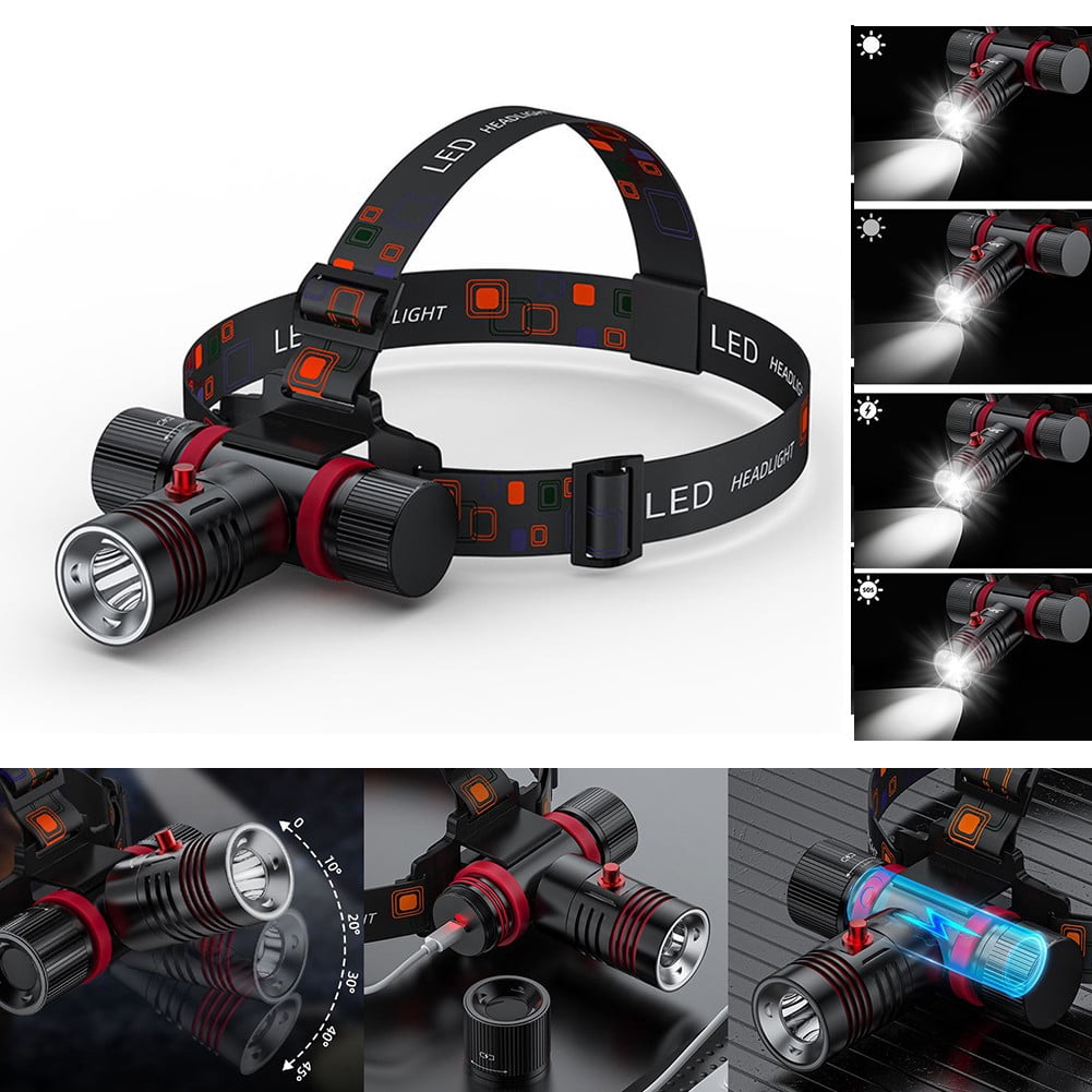 Scuba Diving Headlamp IPX8 Waterproof LED Light 2000mAh Type-C Rechargeable Underwater Flashlight 4 Modes