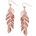 thumbnail image 3 of Floating Feathers Dangle Earrings - Long Hanging Metal Link Leaf Drops by Humble Chic NY, Rose Gold-Tone, Pink, 3 of 4