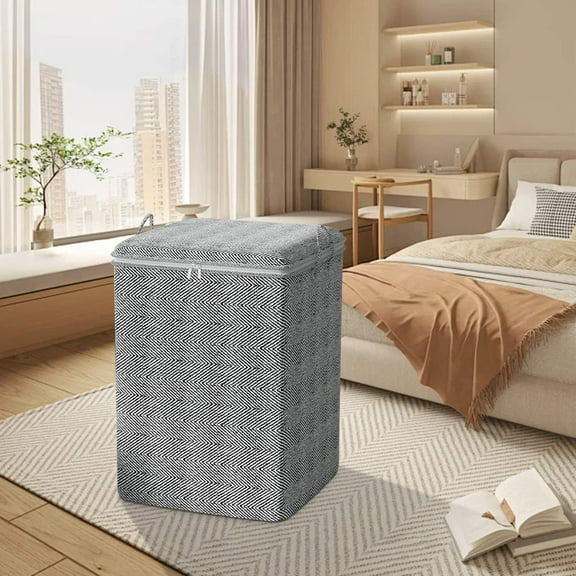 Foldable Quilt Storage Bag Blanket Bin - Large-Capacity Under-Bed Organizer Comforter Chest, Space-Saving Heavy-Duty Blanket Organizer with Zippers and Handles for Closet Bedding Dorm