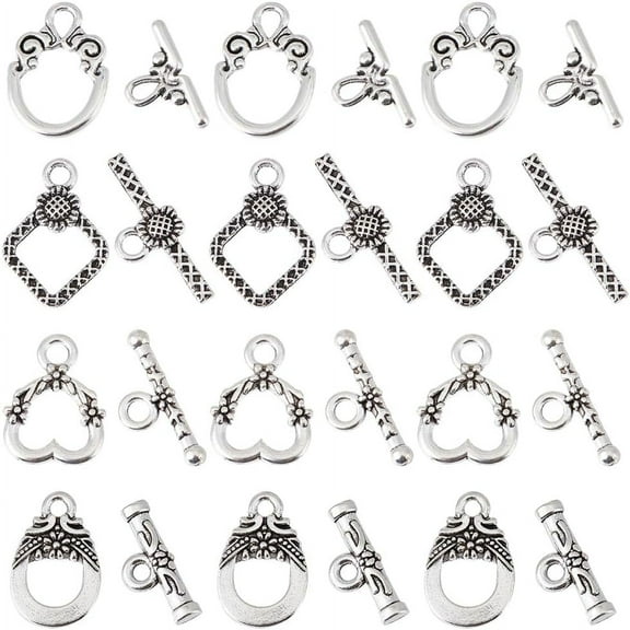 1Box 100 Sets Toggle Jewelry Clasp Toggle Clasps Bracelet Closure Clasps Hollow Toggle Clasp Heart Round OT Clasp Silver IQ Clasps Connectors DIY Bracelets Necklace
