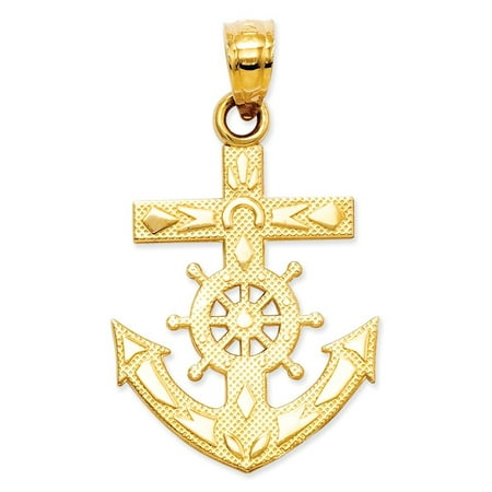 14k Nautical Charm 14kt Yellow Gold Nautical Anchor Ship Wheel Mariners Cross Religious Pendant Charm Necklace Sea Shore Fine Jewelry Ideal Gifts For Women Gift Set From Heart ()