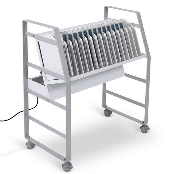 Line Leader Mobile Charging Cart | Open Charging Station for 16 Tablets, Laptops & Chromebooks | UL Safety-Certified 16-Outlet Power Strip with Surge Protection | Laptop Cart & Classroom Cart (White)