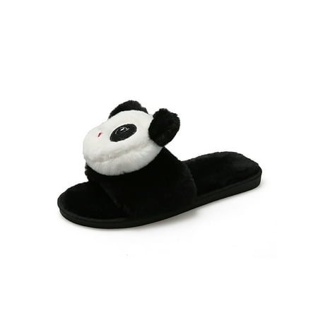 

GENILU Women Lightweight Comfort Outdoor Shoes Open Toe Home Flat Fluffy Slides Black 9.5-10