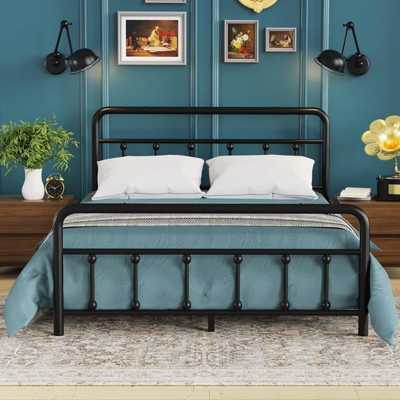 Flolinda Classic Full Size Metal Platform Bed Frame,Heavy Duty Steel Slat Supported Full Bed Frame, Under Bed Storage, No Box Spring Required