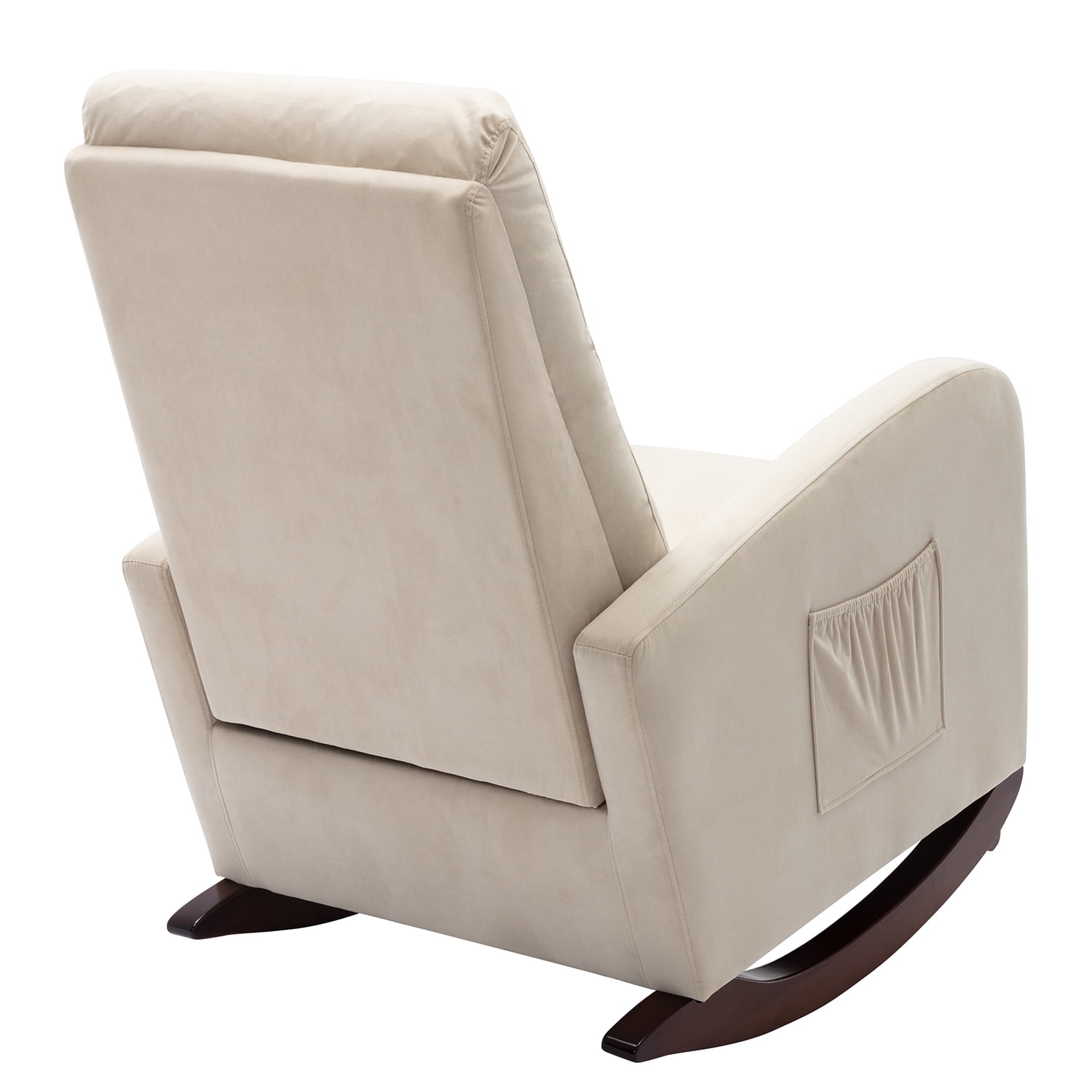 Kadyn High Back Rocking Chair, Modern High Back Armchair for Living Room, Velvet Rocking Chair with Side Pockets, Beige Kadyn High Back Rocking Chair, Modern High Back Armchair for Living Room, Velvet Rocking Chair with Side Pockets, Beige