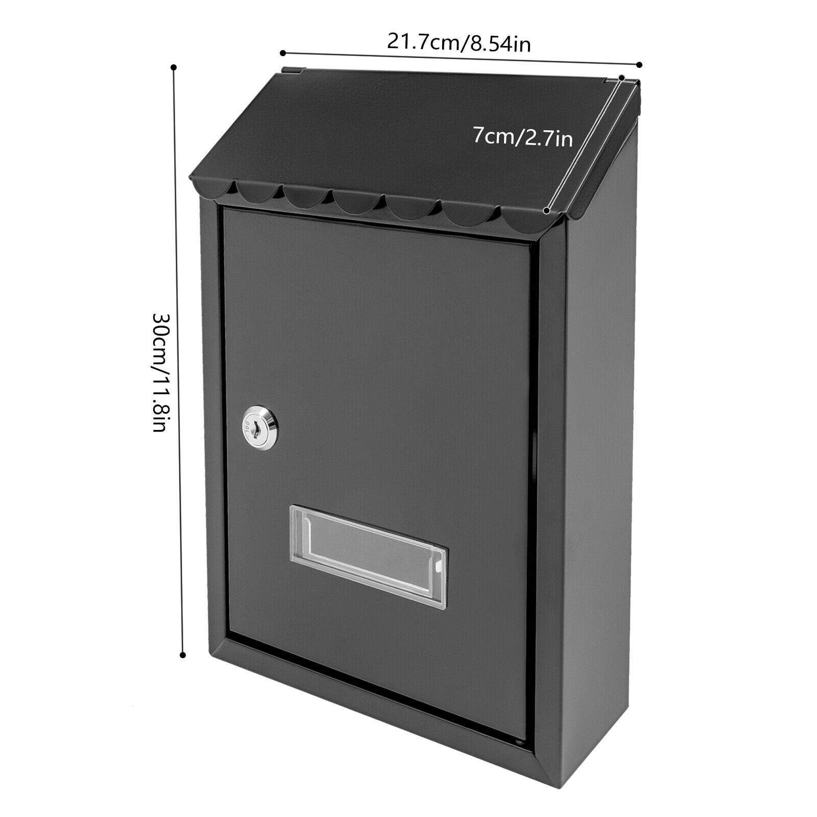 Fashion Mail Box Modern Wall-mounted Design Black Wall-Mount Mailbox, Galvanized Iron Mailbox with Key Lock