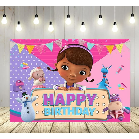 Doc McStuffins Backdrop Birthday Decorations Party Favors, Doc McStuffins Background Cartoon Party Decoration Banner 5x3ft