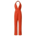 thumbnail image 3 of GILIGEGE Sleeveless Jumpsuit Wrapped V Neck Elegant for Womens Halter Dressy Casual Wide Leg Pant 2025 One Piece Romper Outfits Women's Sleeveless Deep V Halter Neck Backless Waist Jumpsuit Orange L, 3 of 7