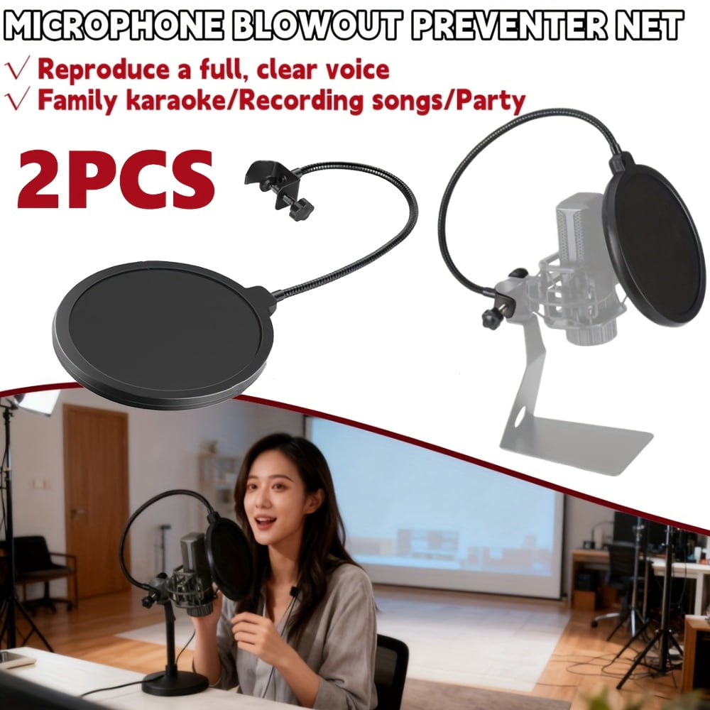 Black Pop Filter with Double-Layer Mesh, 360° Adjustable Gooseneck Arm for Streaming, Recording, Karaoke & Broadcasting