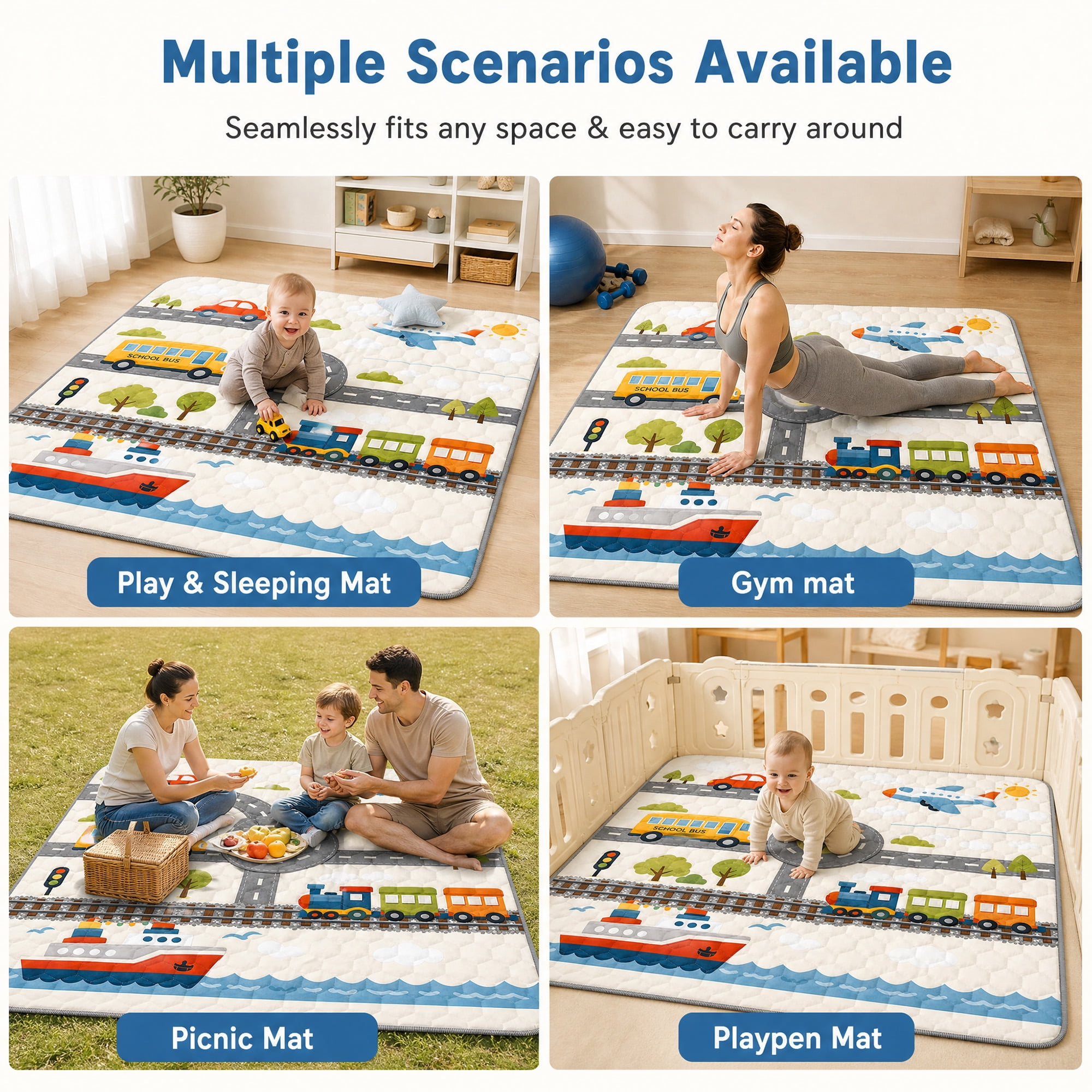 BEAUTYPEAK Baby Play Mat, 50"x50" Mat Perfect for Use Baby Playpen,Non-Slip Foldable Mat for Toddlers and Babies