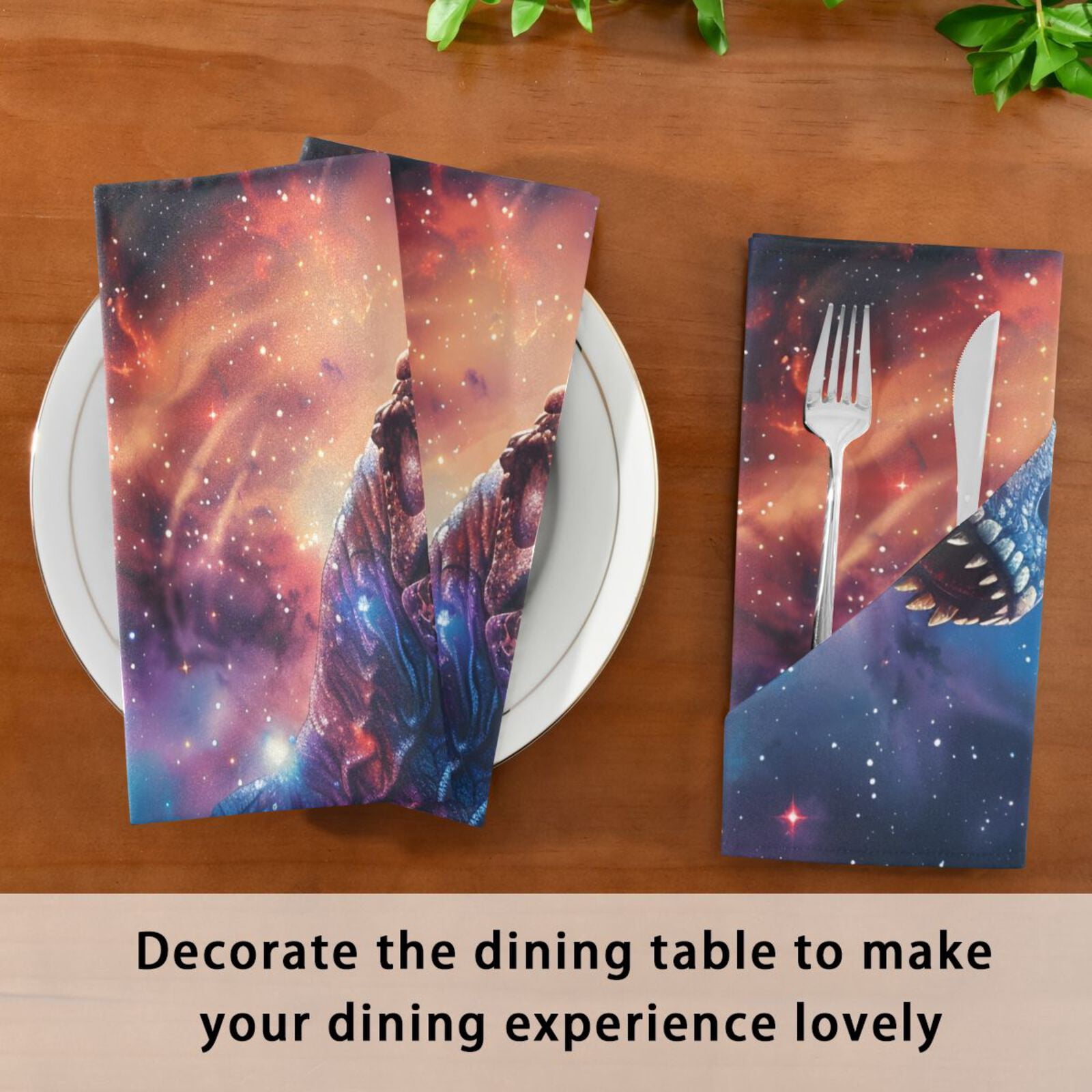 JSTEL T-rex Dinosaur Tyrannosaurus Dino Nebula Cloth Napkins Set of 6, 20x20 Inch Washable and Reusable Napkin for Decoupage Dinner Party Everyday Use