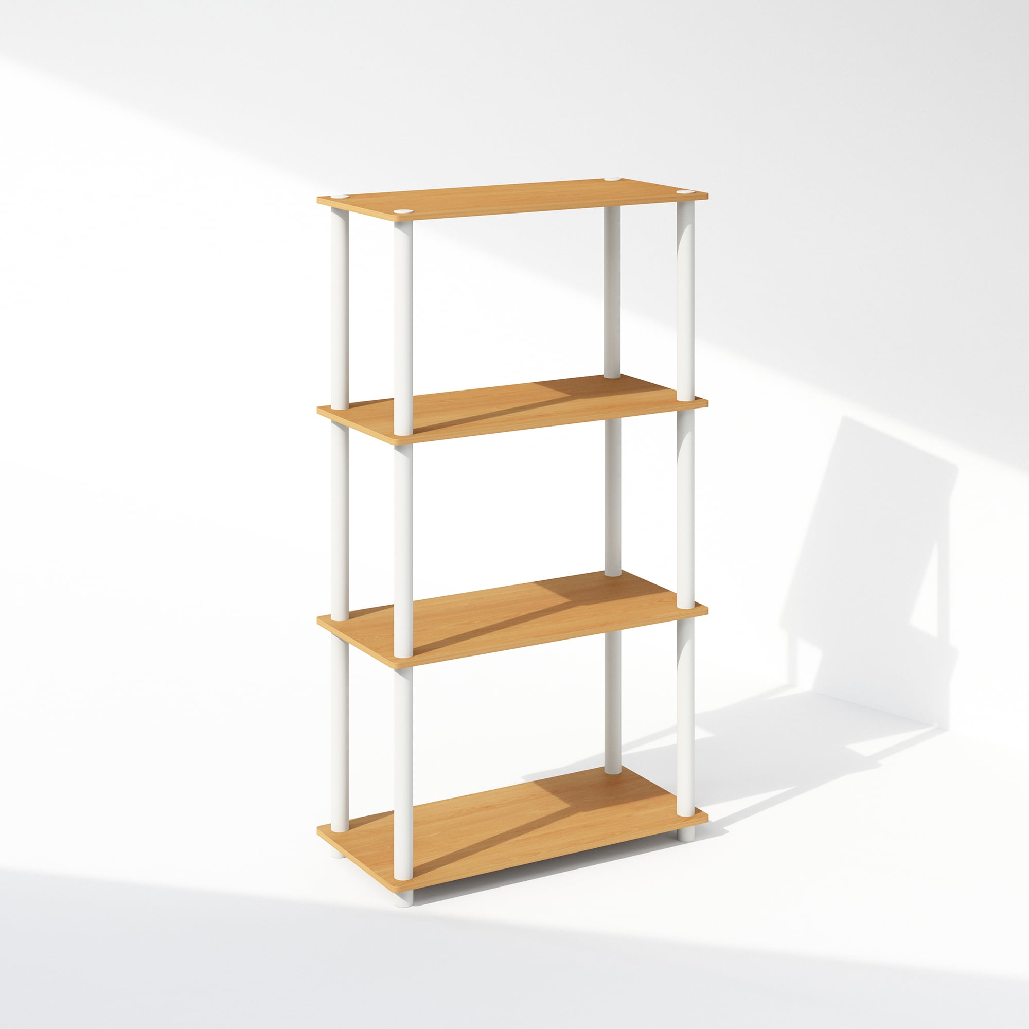 Furinno Turn-N-Tube 4-Tier Multipurpose Shelf Display Rack, Shelving Unit, Bookcase, Beech/White
