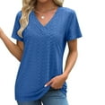 thumbnail image 4 of Jamicy Womens T Shirts Gift for Women Womens Summer Tops Trendy 2025 Eyelet Crossed V Neck T Shirts Loose Casual Short Sleeve Shirts Fashion, 4 of 8