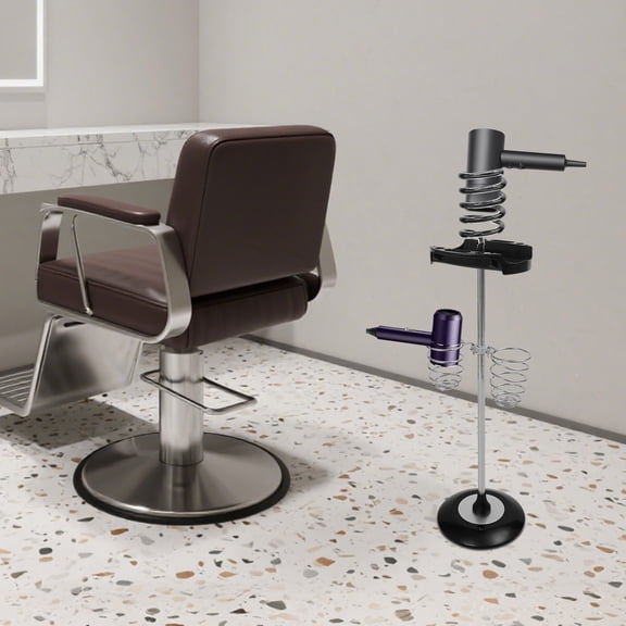 Hair Dryer Stand with Tray & Spiral Holders Freestanding Holder Hands-Free Black
