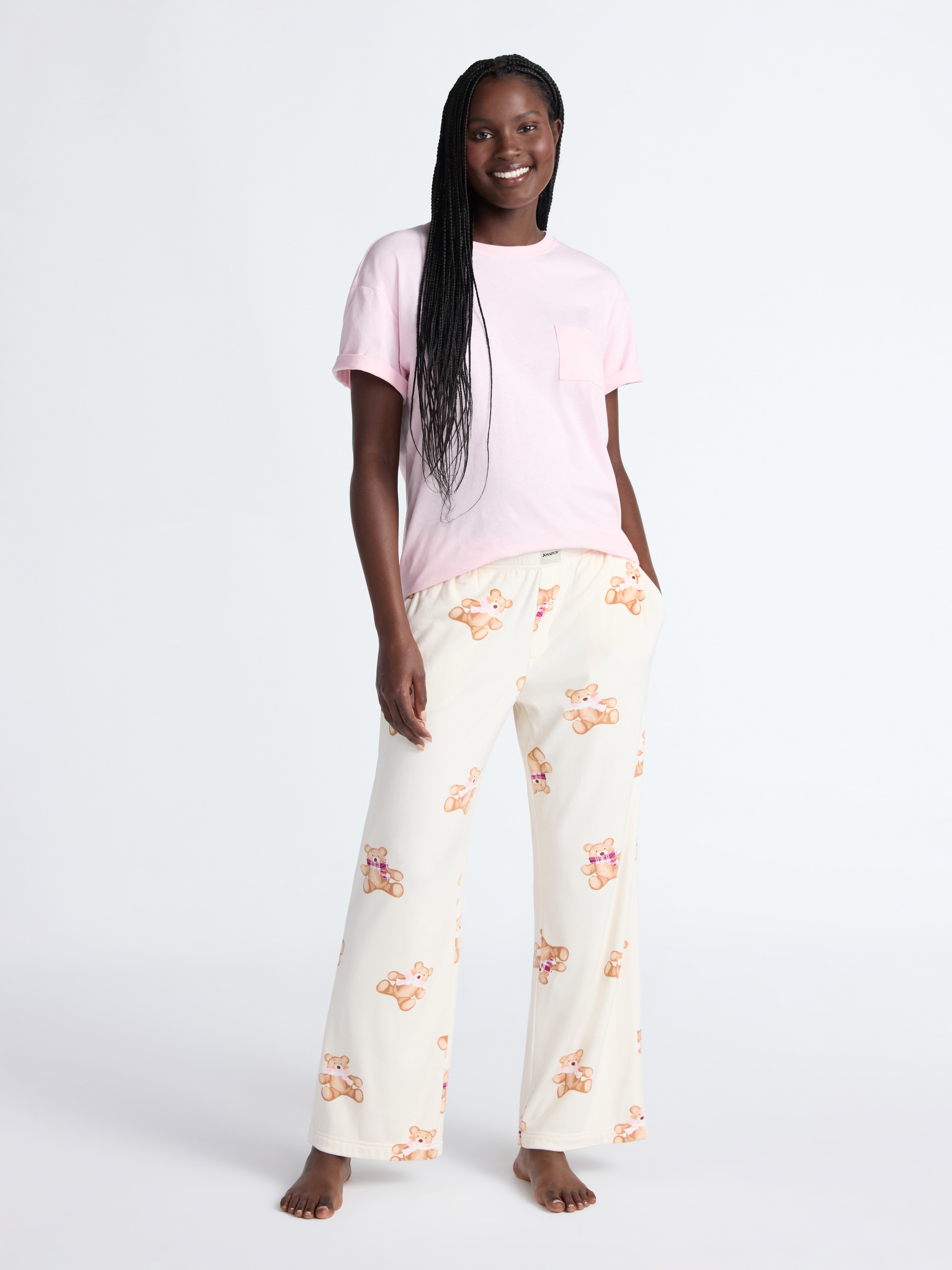 Joyspun Women's Velour Wide-Leg Sleep Pants, Size XS-3X