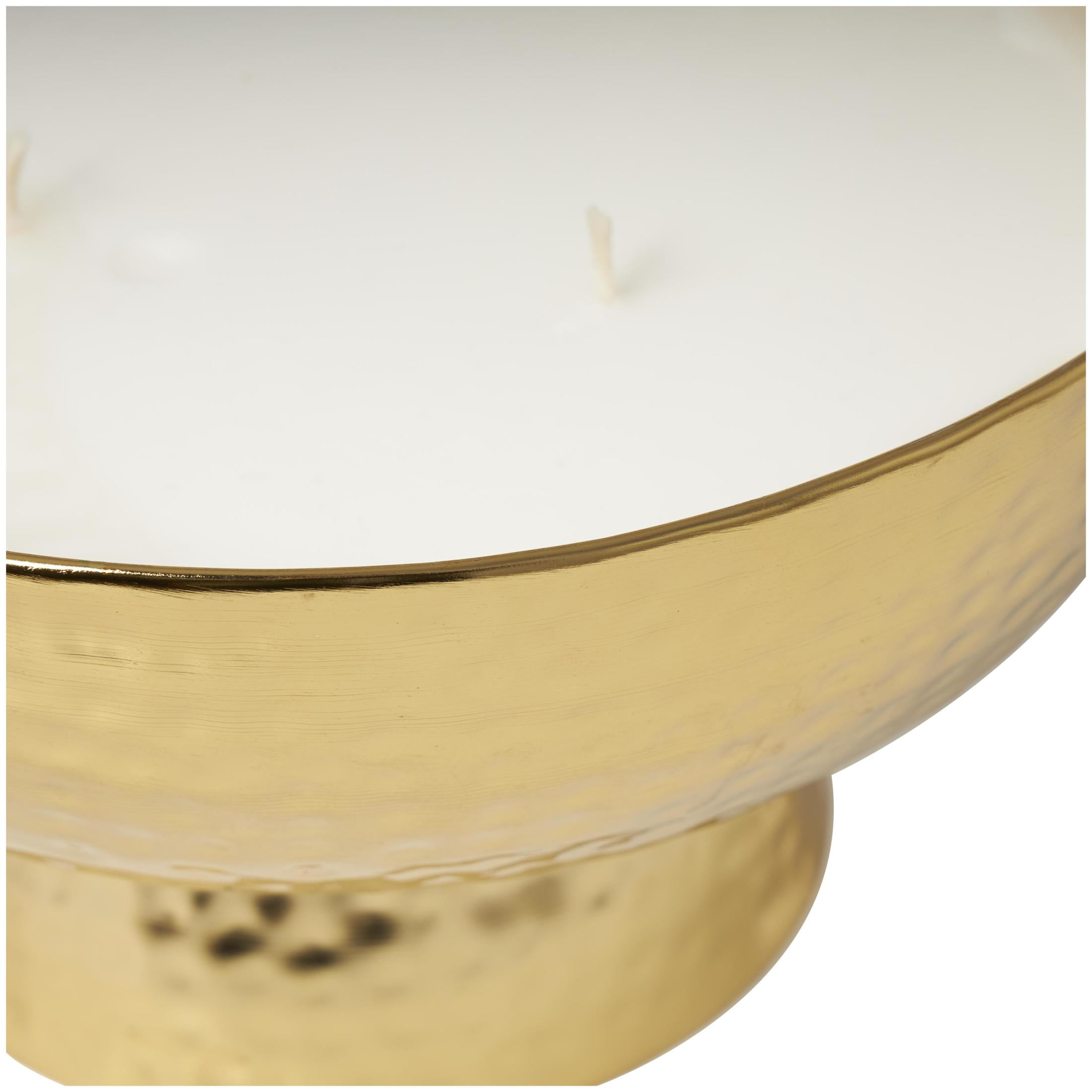 DecMode Gold Metal English Garden Scented Wide Hammered 70 oz 4 Wick Candle with White Wax