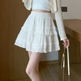 thumbnail image 6 of Two Piece Skirt Set for Women Elegant Solid Lace Preppy High Waist Layered Cake Skirt Womens Summer Outfits White L, 6 of 7