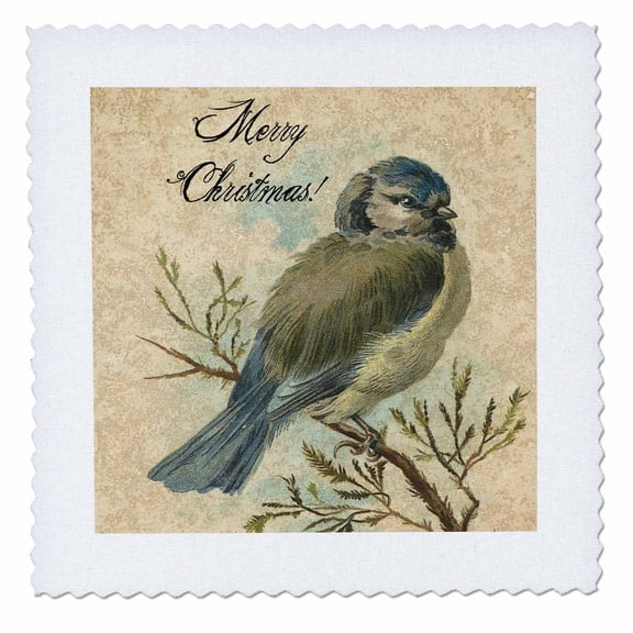3dRose, Merry Christmas Vintage Bird With Grunge Texture by Angelandspot, 10x10 inch quilt square