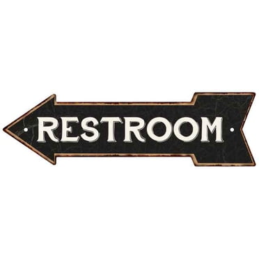 Work House Signs – RESTROOMS LEFT ARROW – Black Metal Aluminum Composite Sign