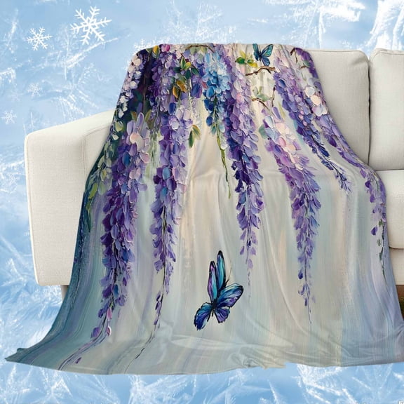 Purple Lavender Cooling Blanket,Lightweight Breathable Summer Throw Blanket with Double Sided Cold Effect,Butterfly Flower Abstract Brush Artwork Picnic Blankets Bed Sheet for Hot Sleepers 50"x60"