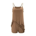thumbnail image 4 of Girls Spaghetti Strap Romper with Skort Undershorts Pockets Soft Cotton Scoop Neck Sleeveless Tennis Jumpsuit (9 Years, Brown), 4 of 6