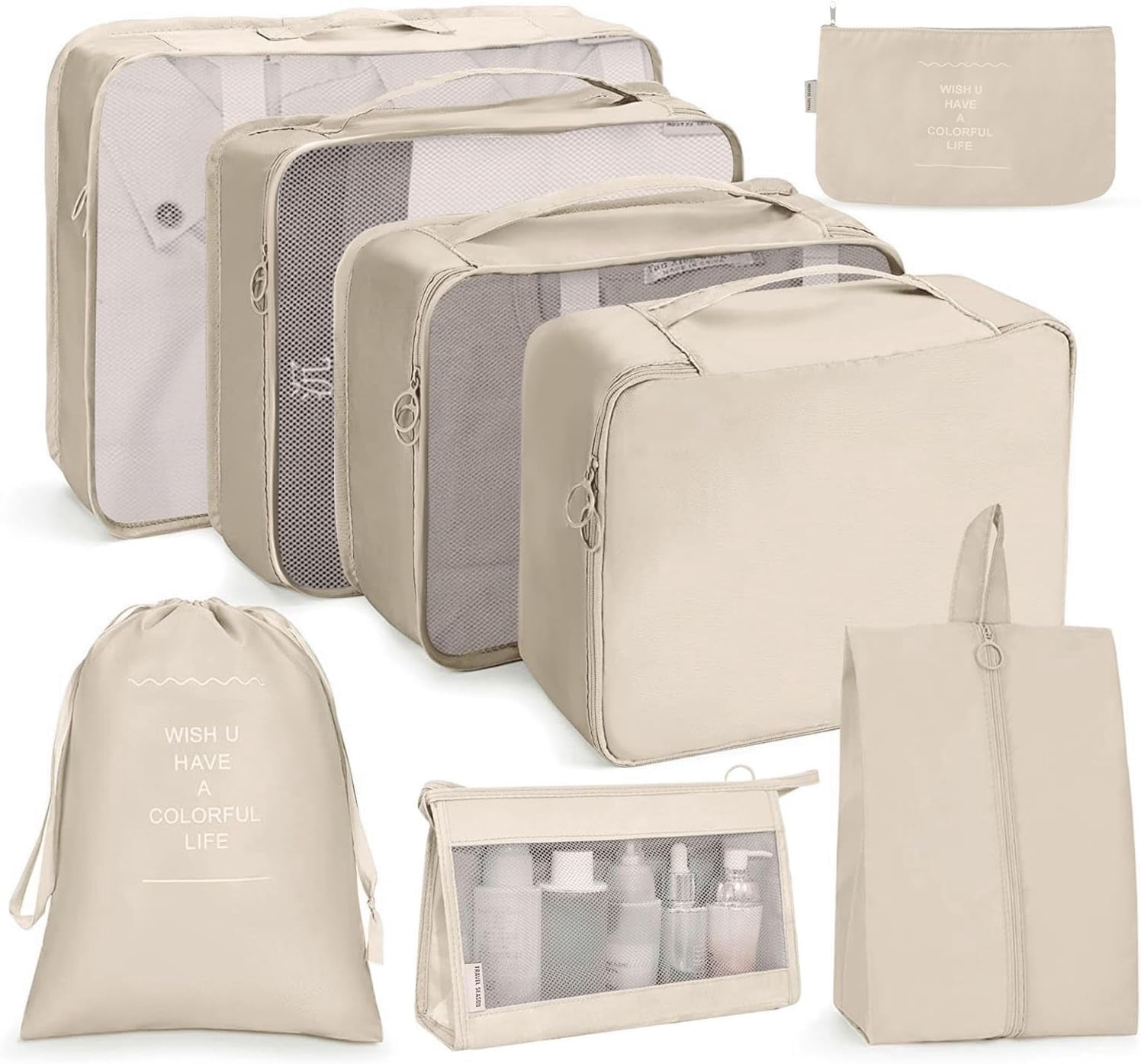Set De 7 Cubes De Rangement De Voyage – Imperméables, Respirants, Différentes Tailles Pour Vêtements, Chaussures, Cosmétiques (rose) - 7