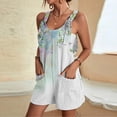 thumbnail image 2 of Tank Top Romper for Women Summer Flowers Print Tie Knot Front Short Jumpsuit with Pocket Wide Leg Loose Casual Outfits, White, M, 2 of 5