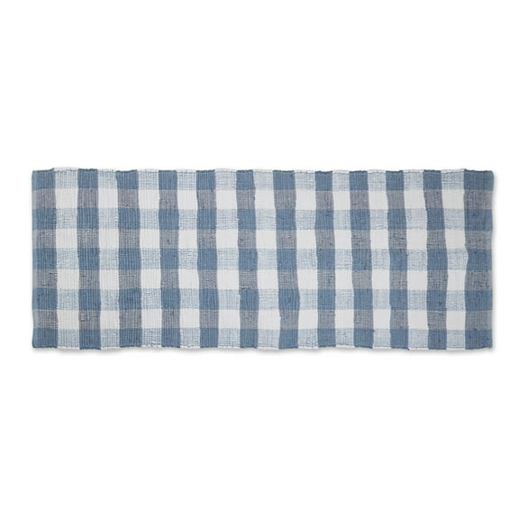 Stonewash Blue & White Buffalo Check Rag Rug 2ft 3inx6ft