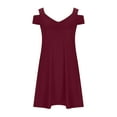 thumbnail image 6 of New Summer Plus Size Dresses for Women 2024 Fashion V-neck Loose Solid Short Sleeve Strapless Mini Dress, 6 of 8
