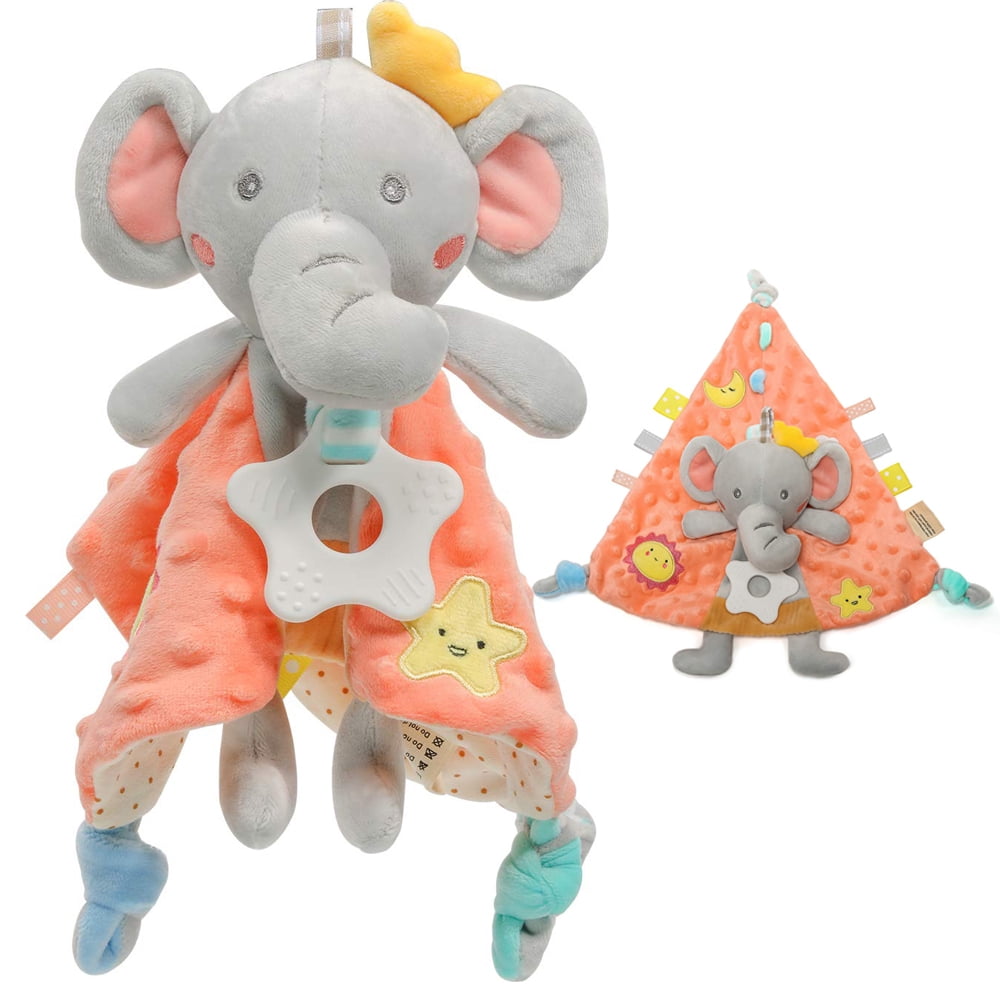 EIMELI Baby Comfort Security Taglet Blanket Soft Appease Towel with Colorful Tags Lovey Plush Animal Toys Blankets for Unisex Newborn Toddlers Infant Girl - Soothing, Warm, Cozy, Washable (Elephant)