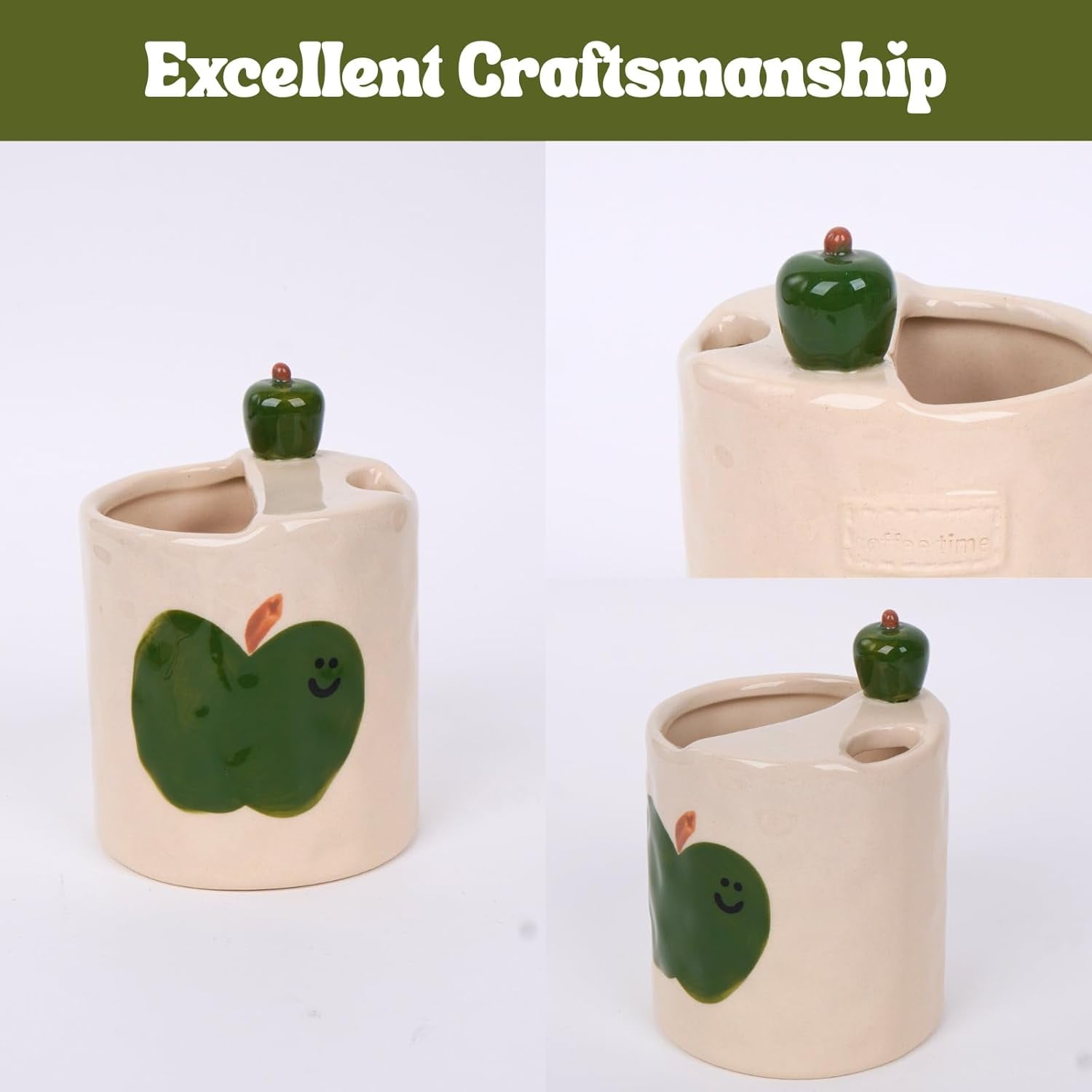 ABCISI Ceramic Coffee Mug, 10oz 3D Apple Espresso Cup for Kitchen Home Office, Novelty Porcelain Coffee Cup with Hand-Painted Apple for Water, Milk, Tea, Lovely Present and Home Decor, Green
