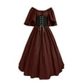 thumbnail image 1 of Gibobby Vestidos elegantes Disfraz medieval para mujer Vestido de camisa irlandesa con manga de trompeta con corsé Vestido tradicional Halloween Mujer M Disfraces de cosplay（Café， L), 1 of 3