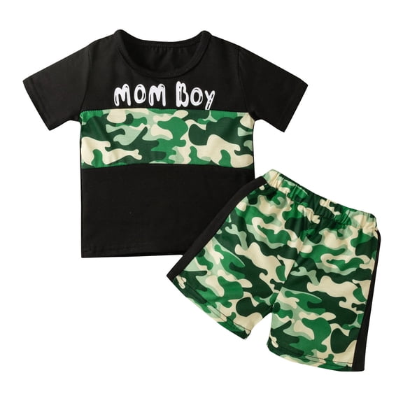 Toddler Boys Outfits Summer Beach Short Sleeve Letter T Shirts Tops Camouflage Shorts Set Clothing Sets,2-Piece,Size 4 Years-5 Years