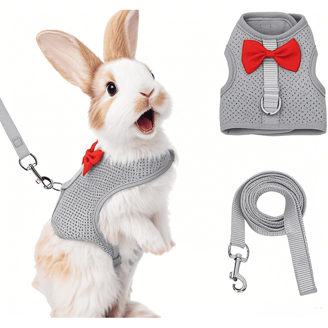 HeeHom Christmas Bunny Harness Leash Set - Soft Mesh Vest for Rabbits Kittens Ferrets Small Pets - Adjustable Escape-Proof Design