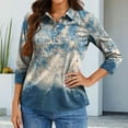 thumbnail image 5 of ASDFVBKG Womens Casual Blouse Comfy 3/4 Length Sleeve Fashion Button Down Tee Shirts Collared Tunic Floral Retro Printed Vacation Loose Outfits Light Blue XL, 5 of 5