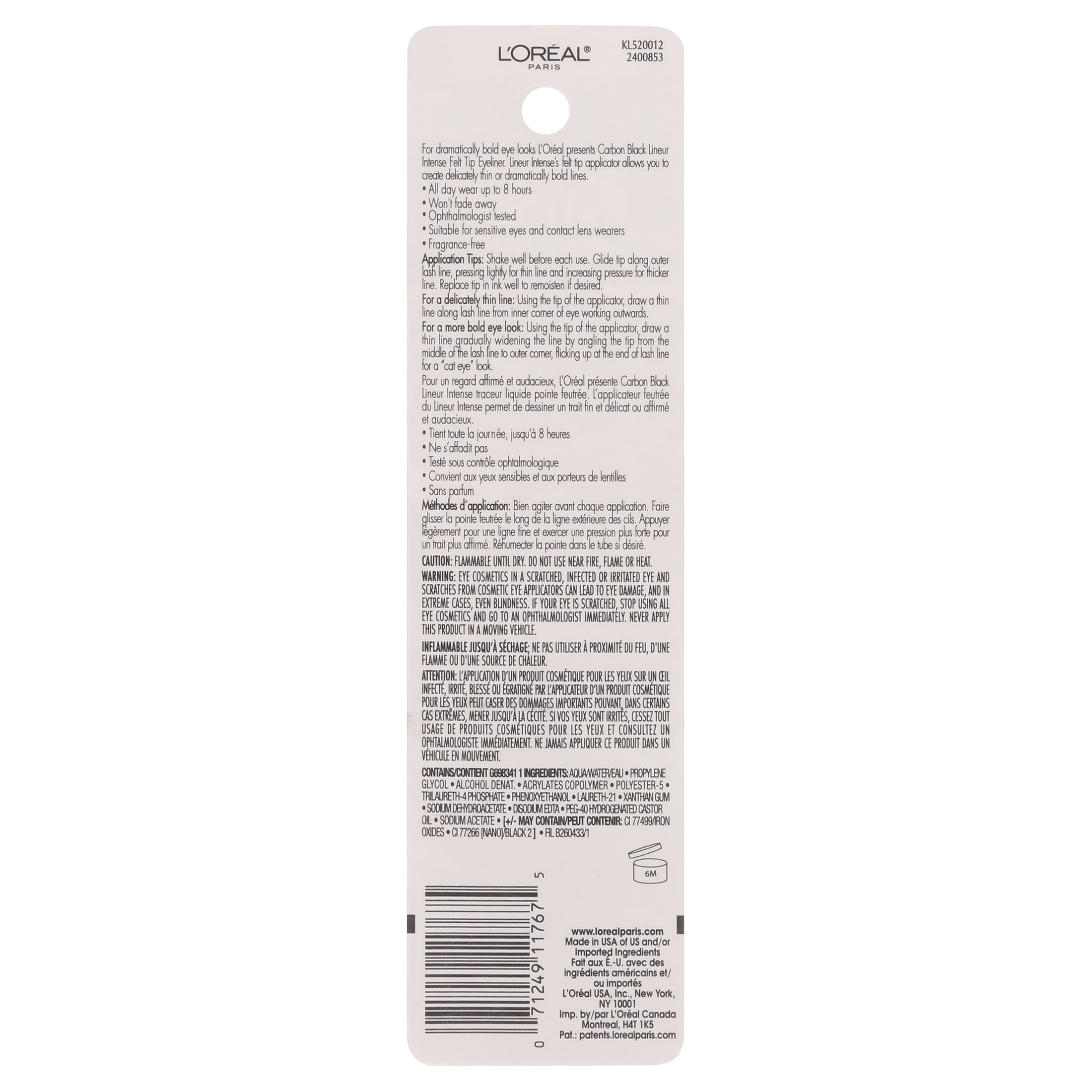 (3 pack) L'Oreal Paris Lineur Intense Felt Tip Liquid Eyeliner, Carbon Black