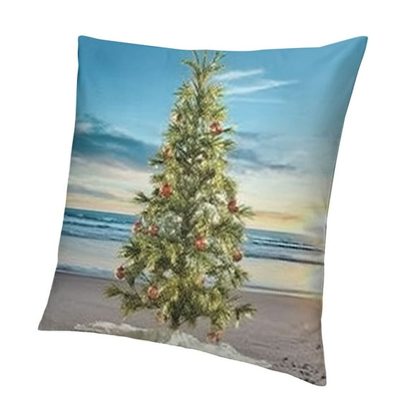 BANET Christmas Throw Pillow Cushion Cover, Tree Tinsel and Tropical Island Sandy Beach Party Theme, Zippered Double-Side Digital Print Decor 12x12in