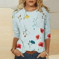 thumbnail image 2 of Lolmot Blouses for Women Dressy Casual Ladies Tops and Blouses 3/4 Sleeve Mid Length Crew Neck Tee Flower Printed Fashion Casual Spring Summer Tops, 2 of 5