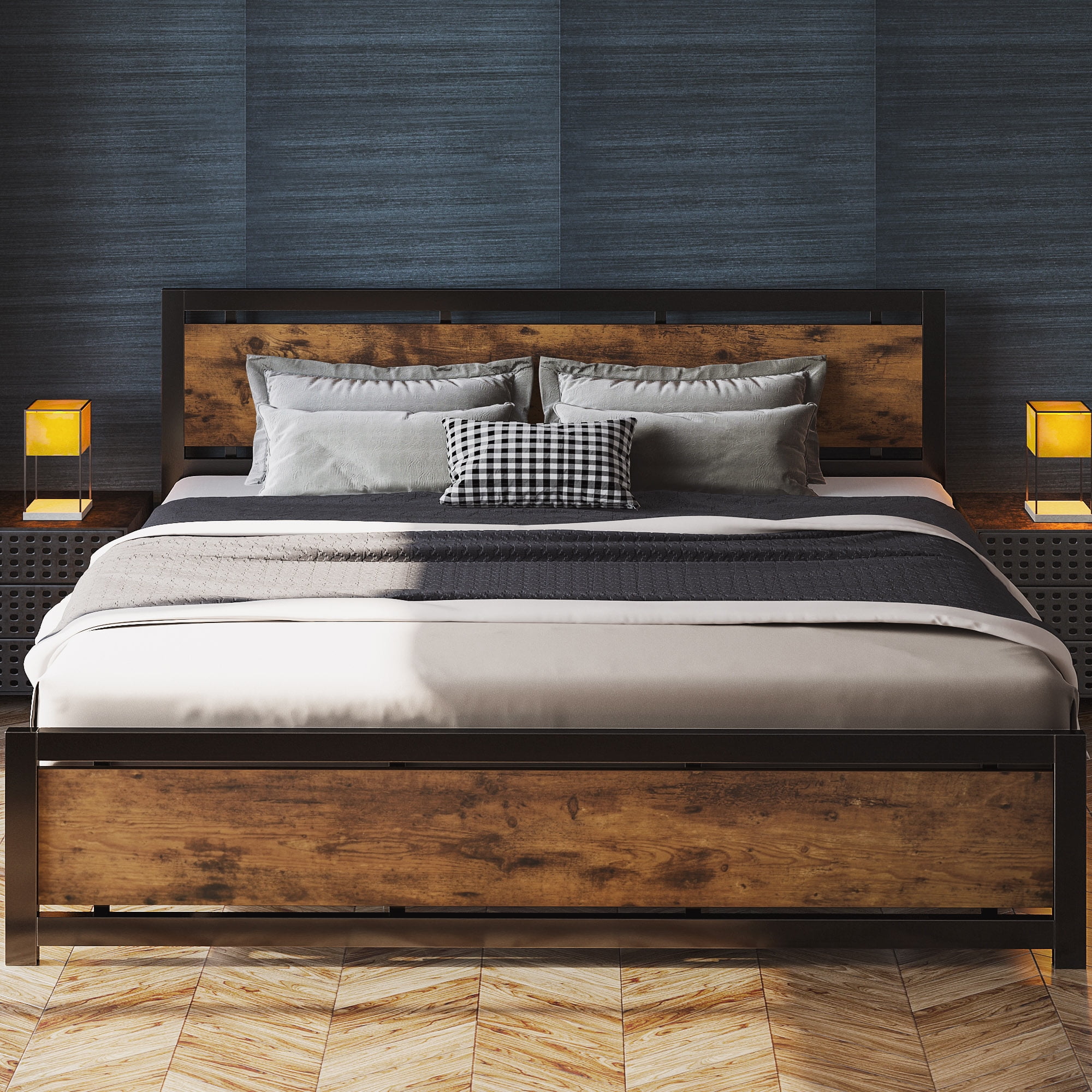 LIKIMIO King Platform Bed Frame with Headboard and Under Bed Storage, No Box Spring Needed