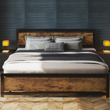 LIKIMIO King Platform Bed Frame with Headboard and Under Bed Storage, No Box Spring Needed